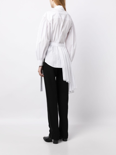 Shop Juunj Asymmetric Pleated Mini Shirtdress In White
