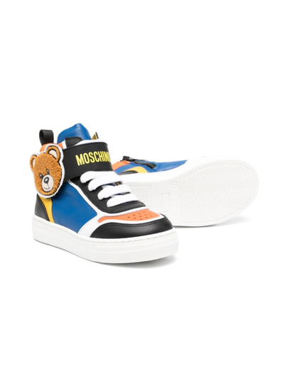 Shop Moschino Colour-block Leather Sneakers In Black