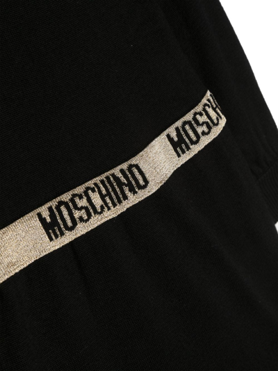 Shop Moschino Logo-waistband Long-sleeve Dress In Black