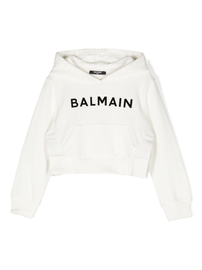 Shop Balmain Embossed-logo Cotton Hoodie In White