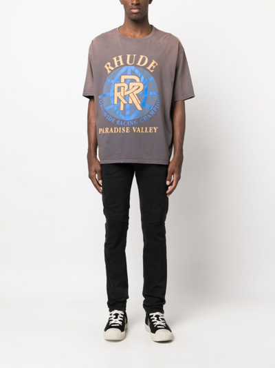 Shop Rhude Paradise Valley Cotton T-shirt In Grey