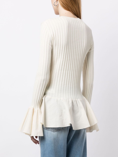 Shop Jw Anderson Ruffle-detailing Ribbed-knit Jumper In White