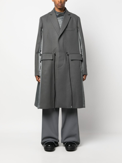 Shop Sacai Drawstring Wool Trench Coat In Grey