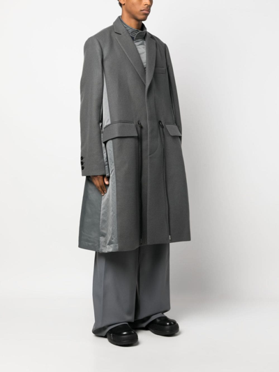Shop Sacai Drawstring Wool Trench Coat In Grey