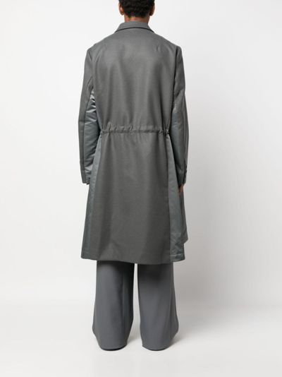 Shop Sacai Drawstring Wool Trench Coat In Grey