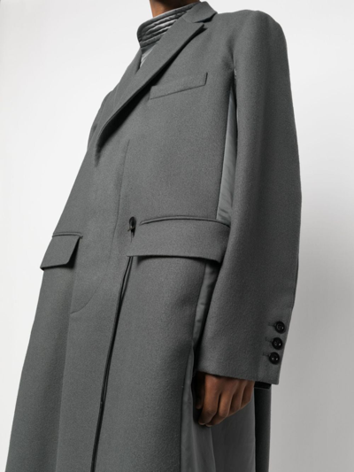 Shop Sacai Drawstring Wool Trench Coat In Grey