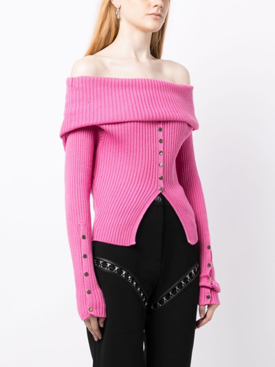 Shop Marques' Almeida Ribbed-knit Off-shoulder Cardigan In Pink