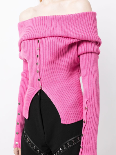Shop Marques' Almeida Ribbed-knit Off-shoulder Cardigan In Pink