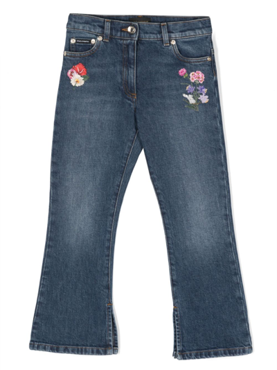 Shop Dolce & Gabbana Floral-embroidered Jeans In Blue