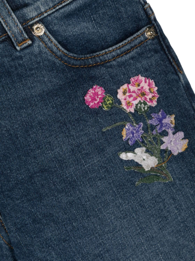 Dolce & Gabbana Rose Floral-embroidered Jeans In Blue