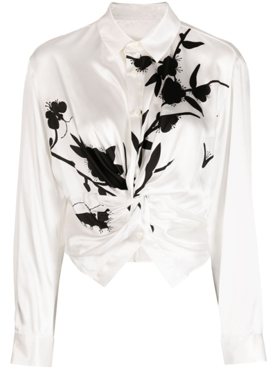 Shop Jnby Graphic-print Silk Shirt In White