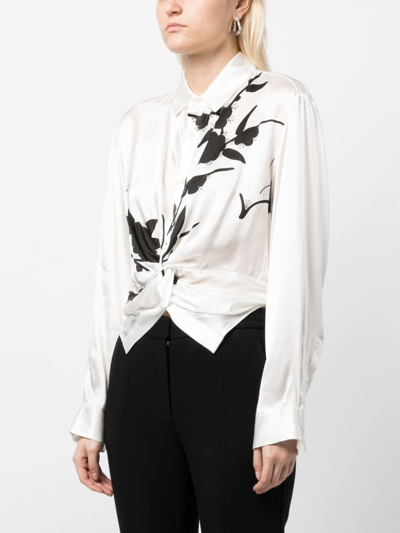 Shop Jnby Graphic-print Silk Shirt In White