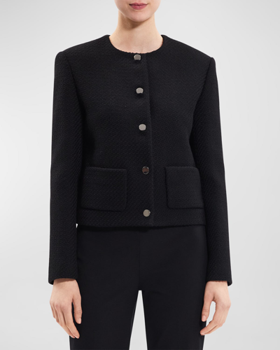 Shop Theory Holiday Tweed Cropped Jacket In Blk