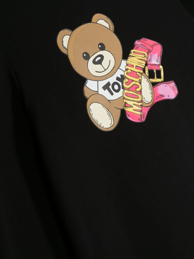 Shop Moschino Abito Teddy Bear Nero In Felpa Di Cotone Bambina