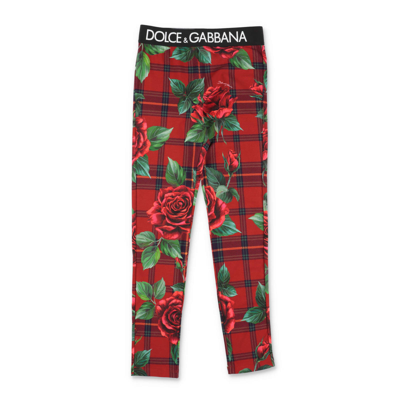 Shop Dolce & Gabbana Leggings Rosso Tartan Tema Back To School In Cotone Stretch Bambina
