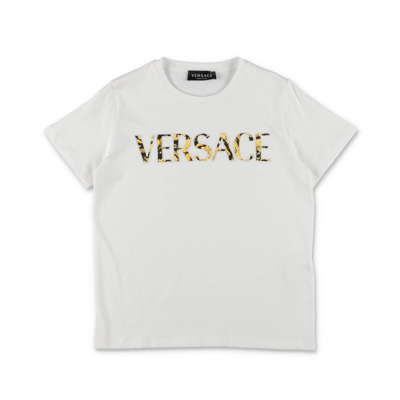Shop Versace T-shirt Bianca In Jersey Di Cotone Bambino In Nero