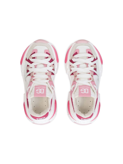 Shop Dolce & Gabbana Sneakers Bianche E Rosa In Vitello Con Inserti In Tnt Bambina In Bianco