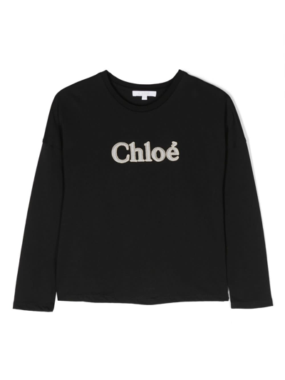 Shop Chloé Chloe T-shirt Nera In Jersey Di Cotone Bambina In Nero