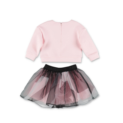 Shop Karl Lagerfeld Completo Con Felpa Rosa E Gonna In Tulle Baby Girl