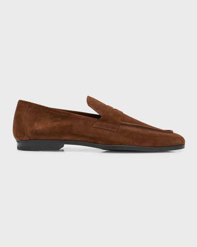 Shop Tom Ford Men's Sean Suede Penny Loafers In Burnt
