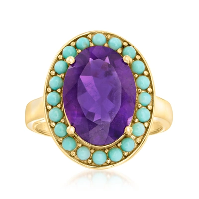 Shop Ross-simons Turquoise And Amethyst Halo Ring In 18kt Gold Over Sterling In Purple