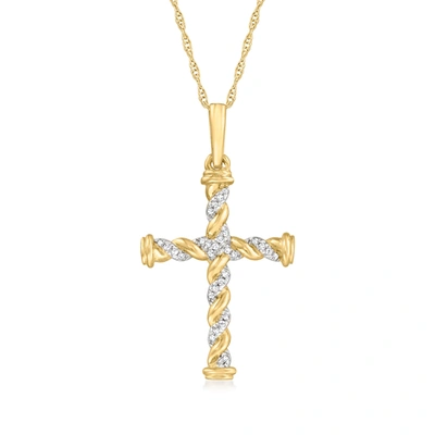 Shop Canaria Fine Jewelry Canaria Diamond-accented Twisted Cross Pendant Necklace In 10kt Yellow Gold In White