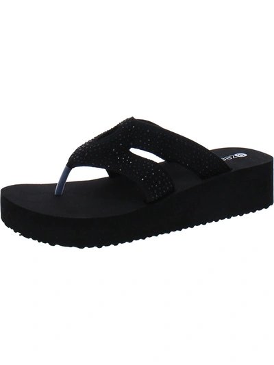 Shop Bzees Rio Womens Slip On Toe-post Wedge Sandals In Black