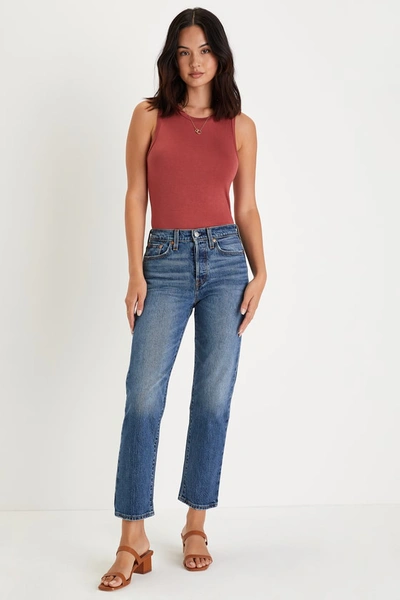 Shop Levi's Wedgie Straight Medium Wash High-rise Cropped Jeans In Blue