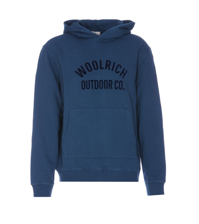 Shop Woolrich Logo Printed Straight Hem Hoodie In Blue