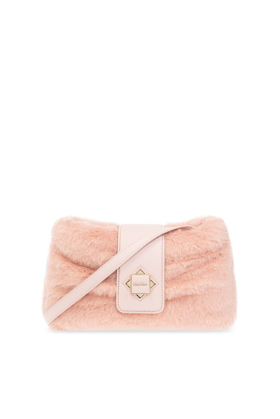 Shop Max Mara Cuscino Teddy Foldover Top Shoulder Bag In Pink