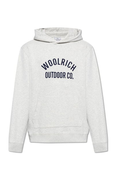 Shop Woolrich Logo Printed Straight Hem Hoodie In Grey