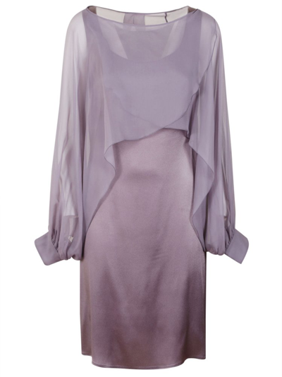 Shop Alberta Ferretti Puff Sleeved Draped Satin Slip Dress In Purple