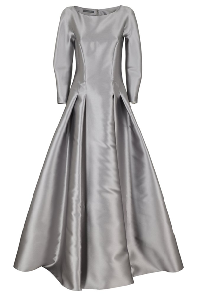 Shop Alberta Ferretti Pleated Flared Mikado Gown In Grey