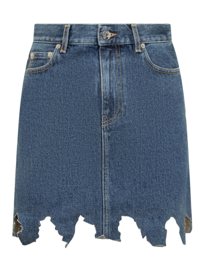 Shop Jw Anderson Lasercut Denim Mini Skirt In Blue