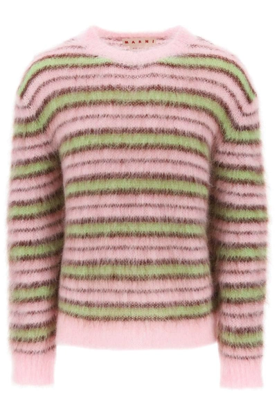 Shop Marni Sweater In Brushed Mohair With Striped Motif In Multicolor