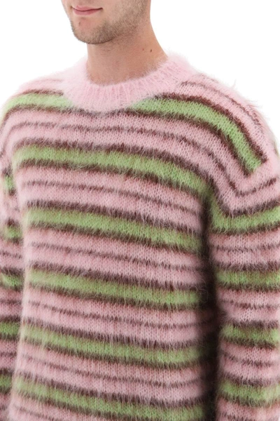 Shop Marni Sweater In Brushed Mohair With Striped Motif In Multicolor