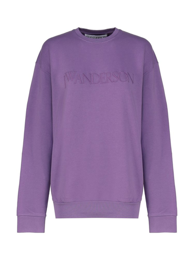 Shop Jw Anderson Logo Embroidered Crewneck Sweatshirt In Purple