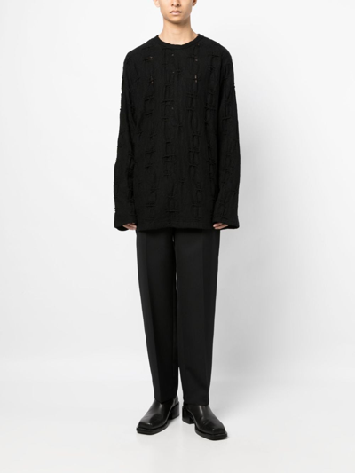 Shop Yohji Yamamoto Perforated-detailing Cotton Jumper In Black