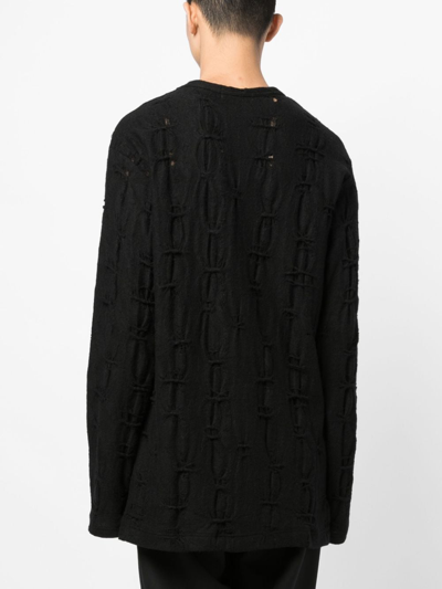 Shop Yohji Yamamoto Perforated-detailing Cotton Jumper In Black