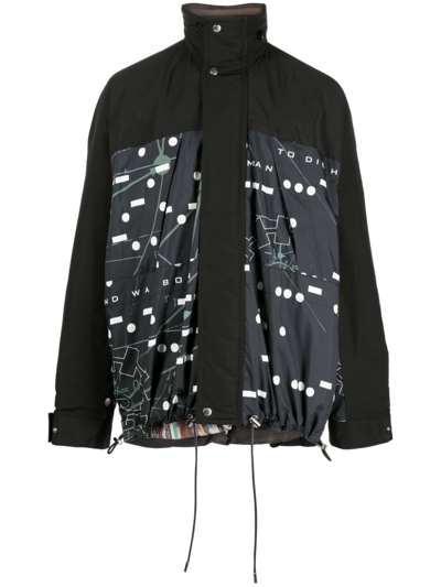 Shop Sacai Graphic-print Drawstring Lightweight Jacket In Black