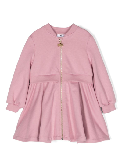 Shop Elisabetta Franchi La Mia Bambina Logo-embroidered Zip-up Dress In 粉色