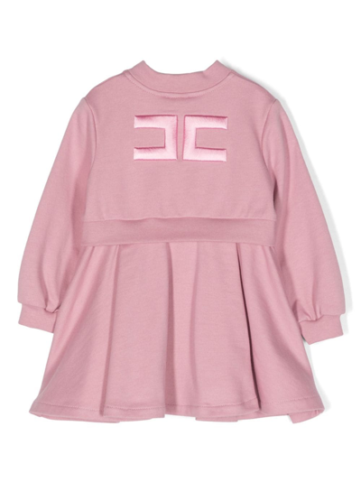 Shop Elisabetta Franchi La Mia Bambina Logo-embroidered Zip-up Dress In 粉色