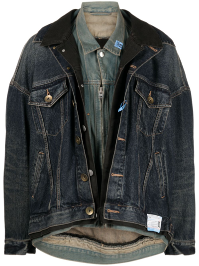 Shop Miharayasuhiro Triple Layered Buttoned Denim Jacket In Blue
