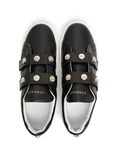 Shop Versace Medusa Head Leather Sneakers In 黑色