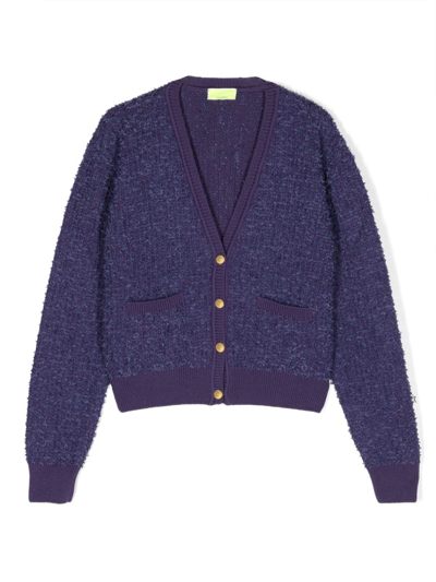 Shop Elisabetta Franchi La Mia Bambina V-neck Wool Cardigan In 紫色