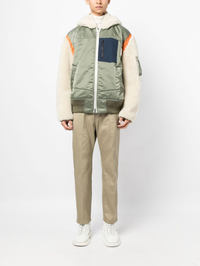 Sacai Colour-block Zip-up Hooded Jacket In Green