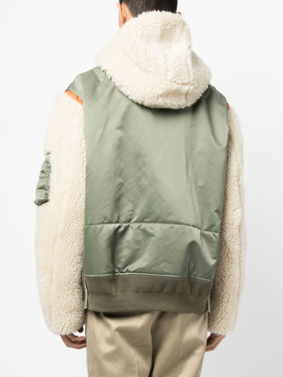 Shop Sacai Colour-block Zip-up Hooded Jacket In Green