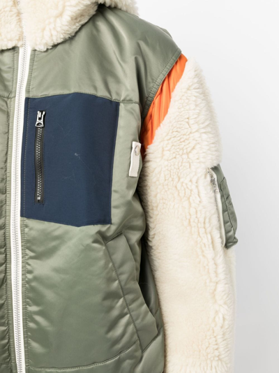 Shop Sacai Colour-block Zip-up Hooded Jacket In Green