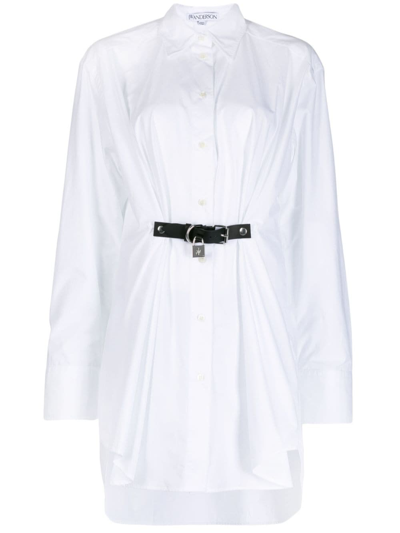 Shop Jw Anderson Buckled-strap Poplin Shirt In 白色