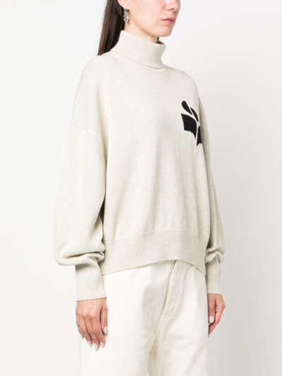 Shop Marant Etoile Intarsia-logo Roll-neck Jumper In Grey